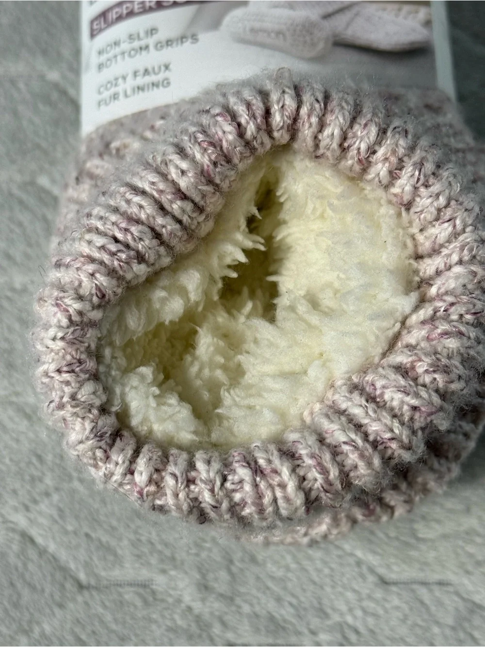 Lemon Slipper Socks NWT Pink Heather Faux Fur Lined Non Slip S/M 5-7